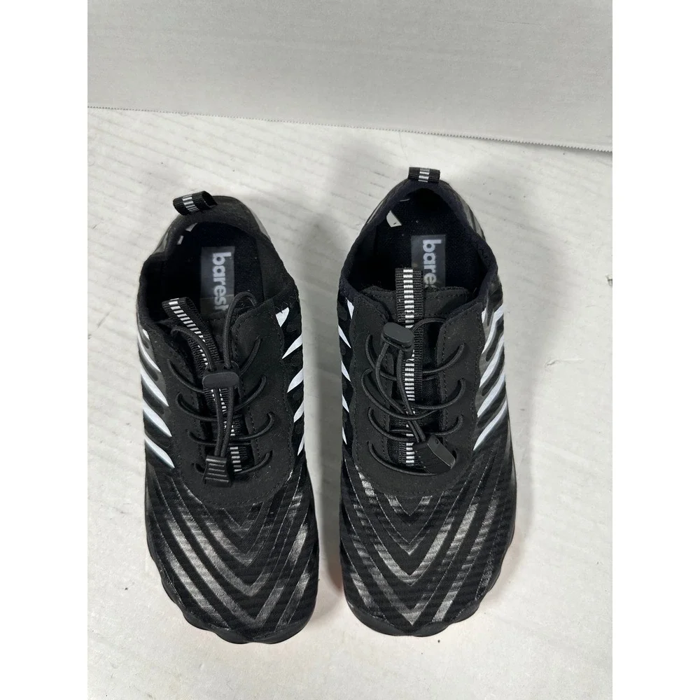 Barestep Barefoot Water Shoes Black White Striped Bungee Lace Minimalist Size 39